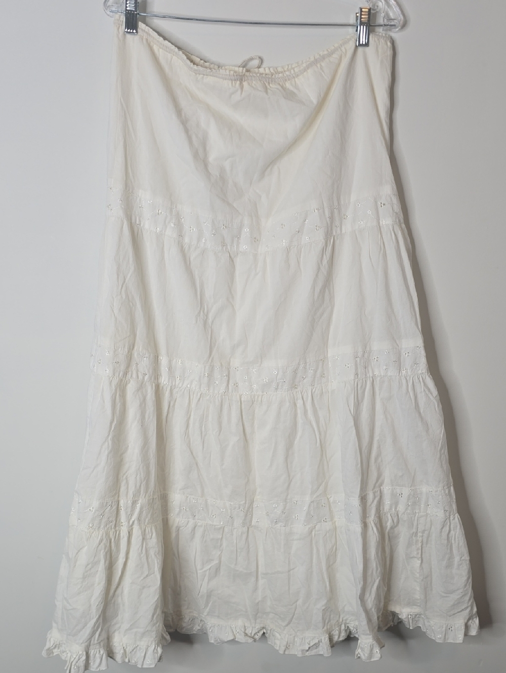 Vintage Bohemian White Tiered Eyelet Maxi Skirt - Picture 6 of 6